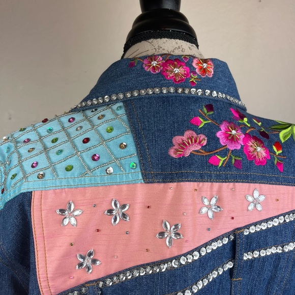 Vintage Berek2 by Takako Sakon embellished jean jacket-Woman’s Petite Large - Picture 10 of 14